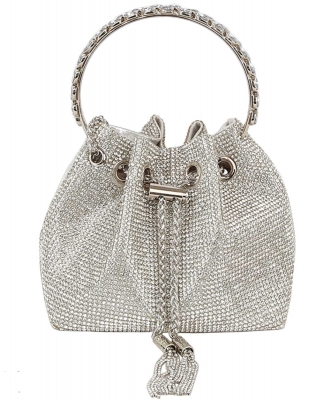 Allover Rhinestone Drawstring Satchel LGZ070 SILVER